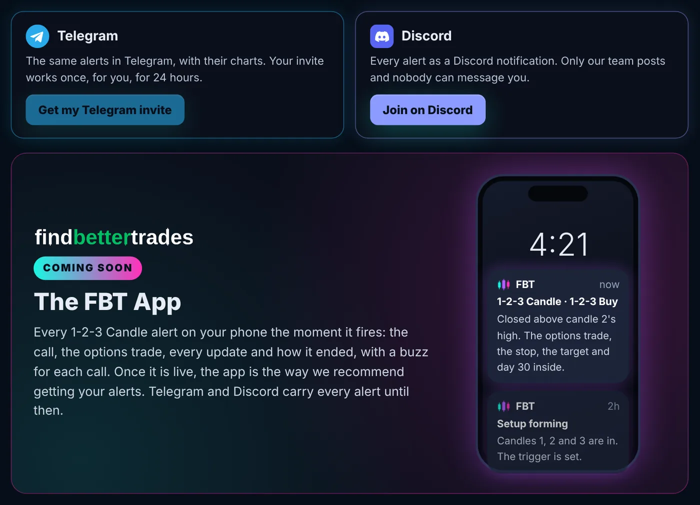 Telegram, Discord and the FBT App, coming soon